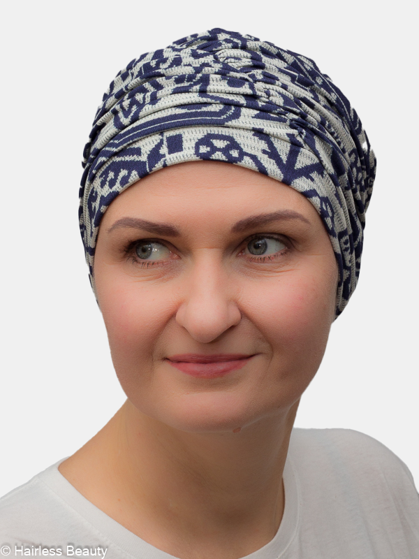 Soft, stretchy turban in vibrant colours for alopecia and hair loss.