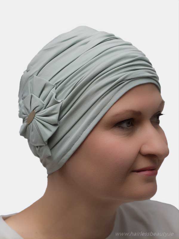 Comfortable and stylish bamboo hat with lining, featuring elegant draping for a voluminous look, designed for chemo patients