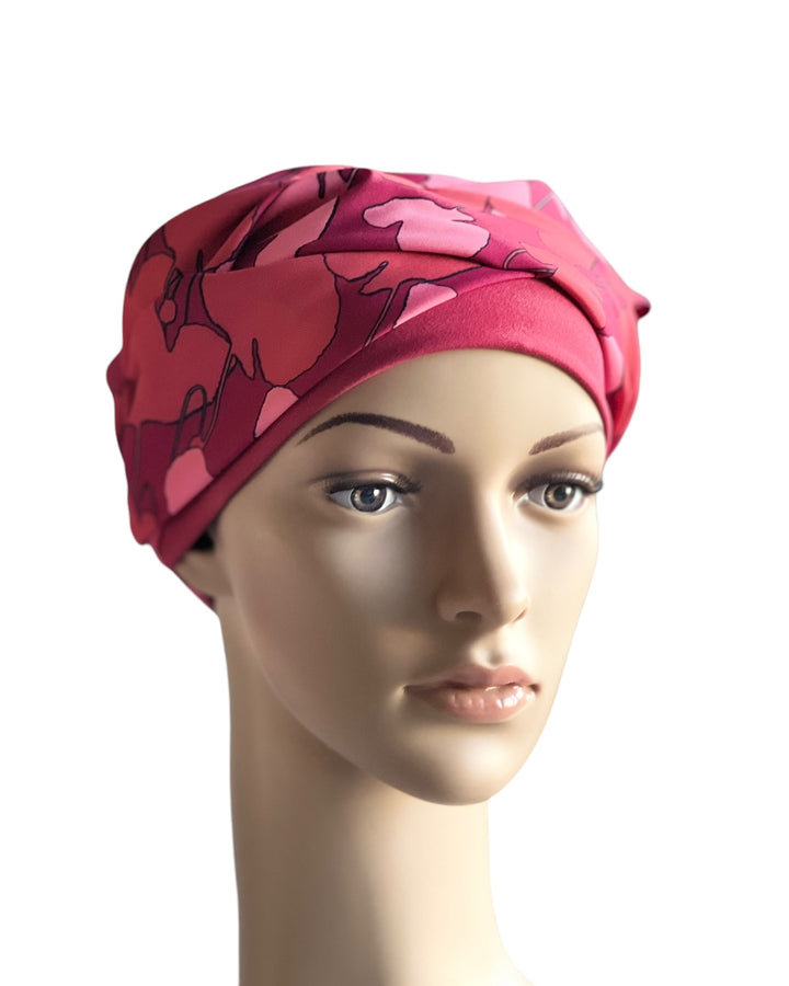 Pretty bamboo turban with lining and flowing fabric, creating an elegant, voluminous look for alopecia