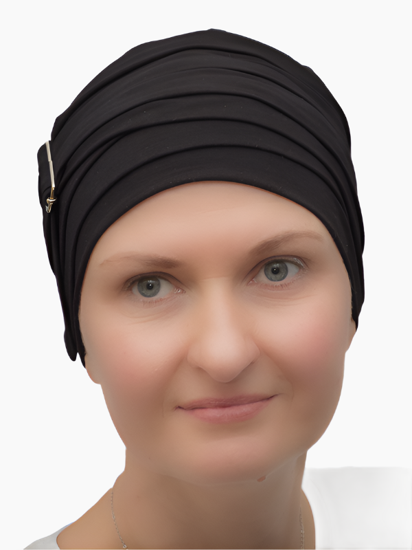 Stylish Freesia turban, offering comfort and elegance, perfect for alopecia and cancer patients seeking a gentle touch