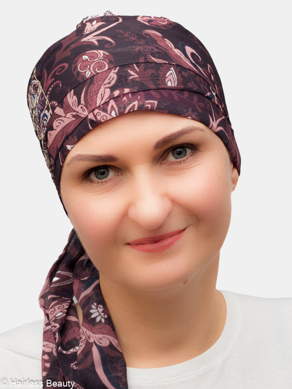 Elegant burgundy scarf, soft and light ideal for hair loss from alopecia or chemo