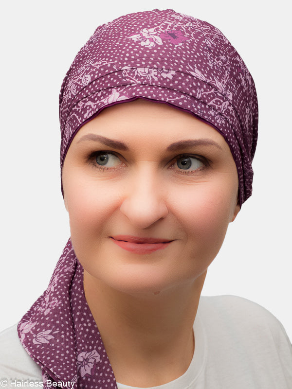 Burgundy muslim scarf with cotton lining for chemo or radiotherapy patients