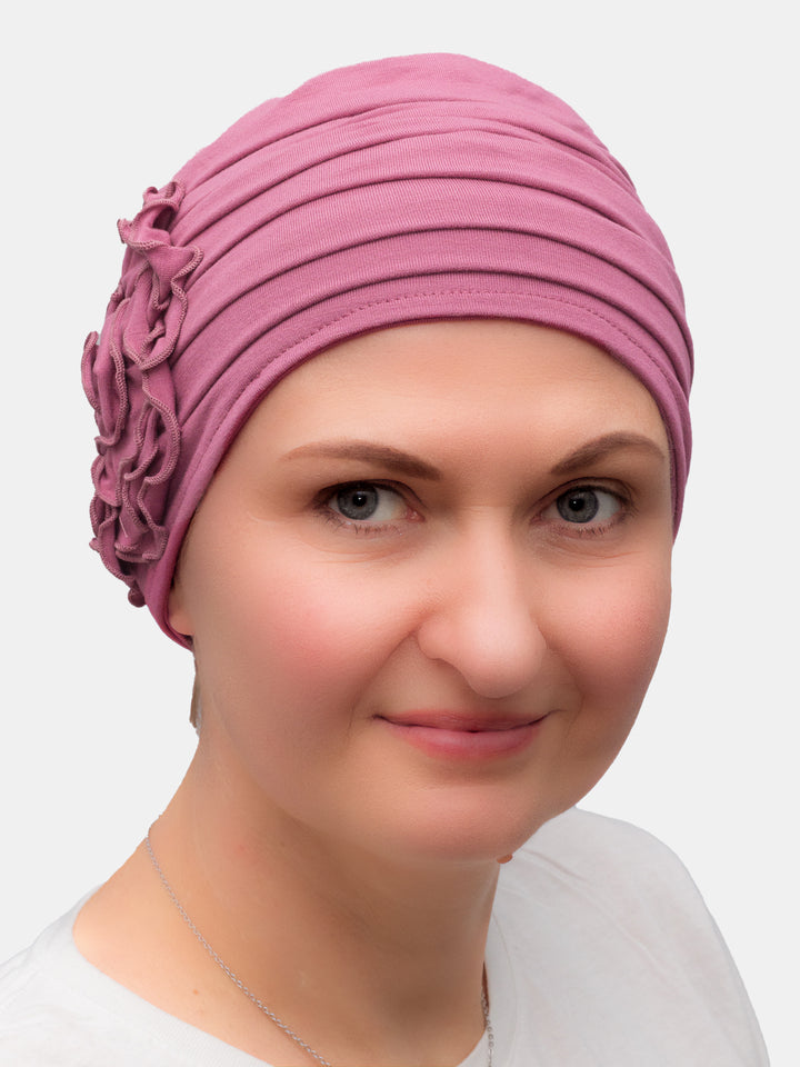 Stylish Petunia hat, handmade and perfect for chemo and alopecia