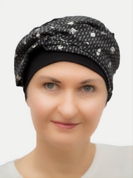 Elegant and comfy bamboo black hat for sensitive scalps during chemo and hair loss